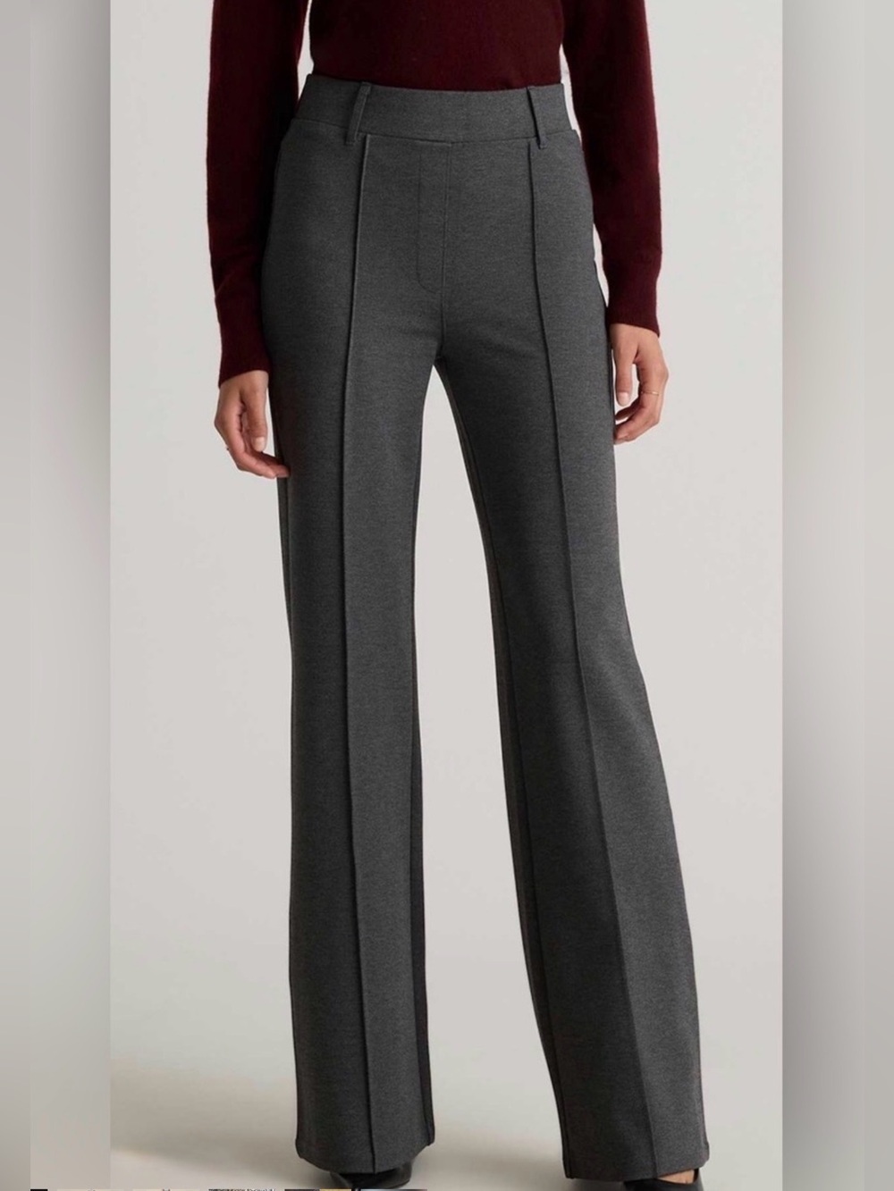 Quince Ultra Stretch Ponte Flare Leg Pants Small Charcoal Minimal Office Travel